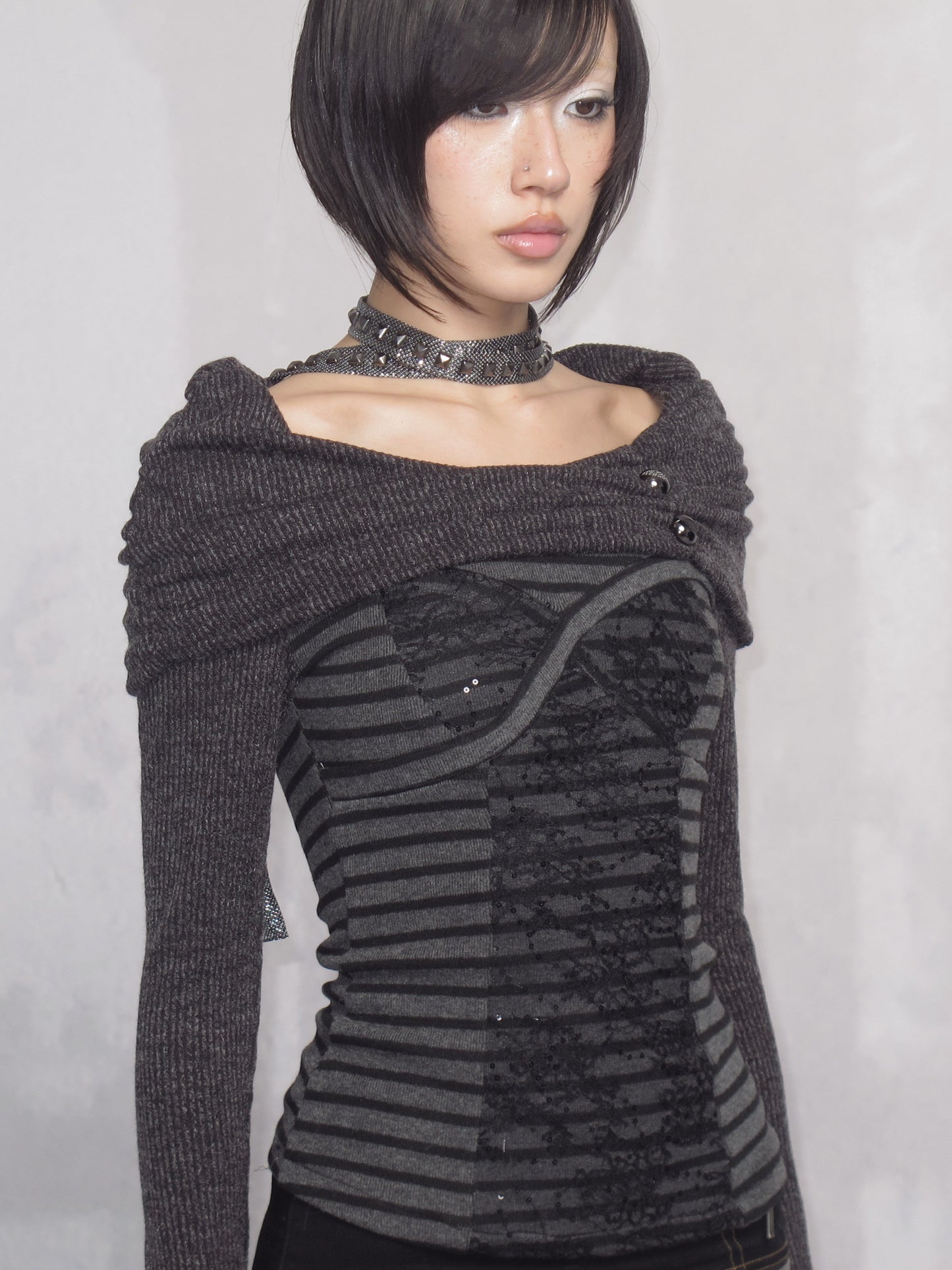 Striped Off-Shoulder Ruched Stretch Jersey Top