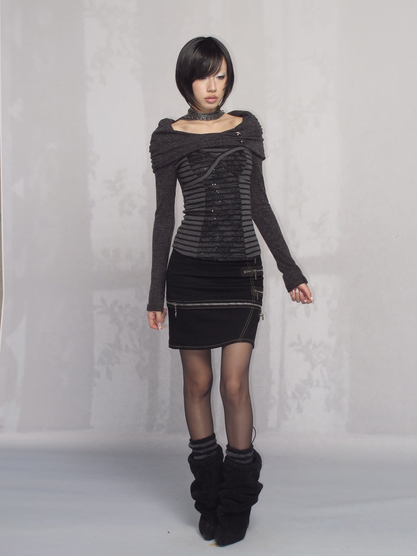 Striped Off-Shoulder Ruched Stretch Jersey Top
