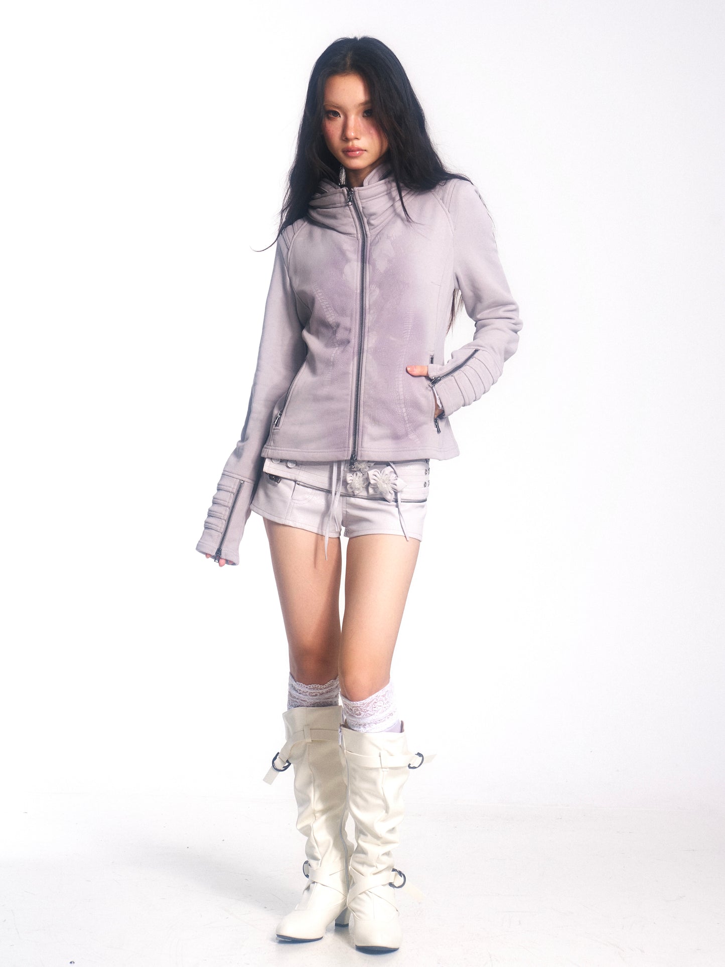 Floral Detachable Pleated Leather Skort