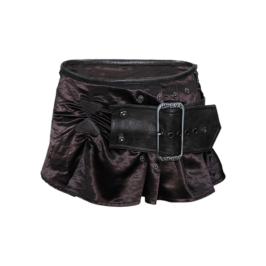 Vintage Rebel Satin Mini Skirt with Cascaded Ruffles & Detachable Belt