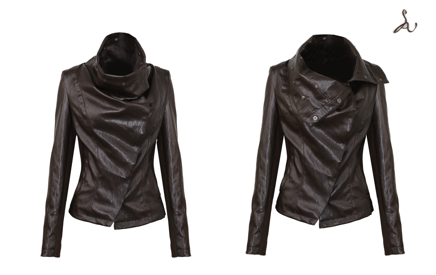 Espresso Convertible Leather Jacket with Drape Neck