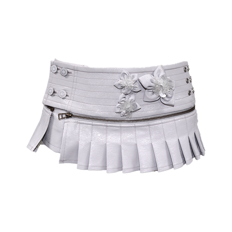 Floral Detachable Pleated Leather Skort