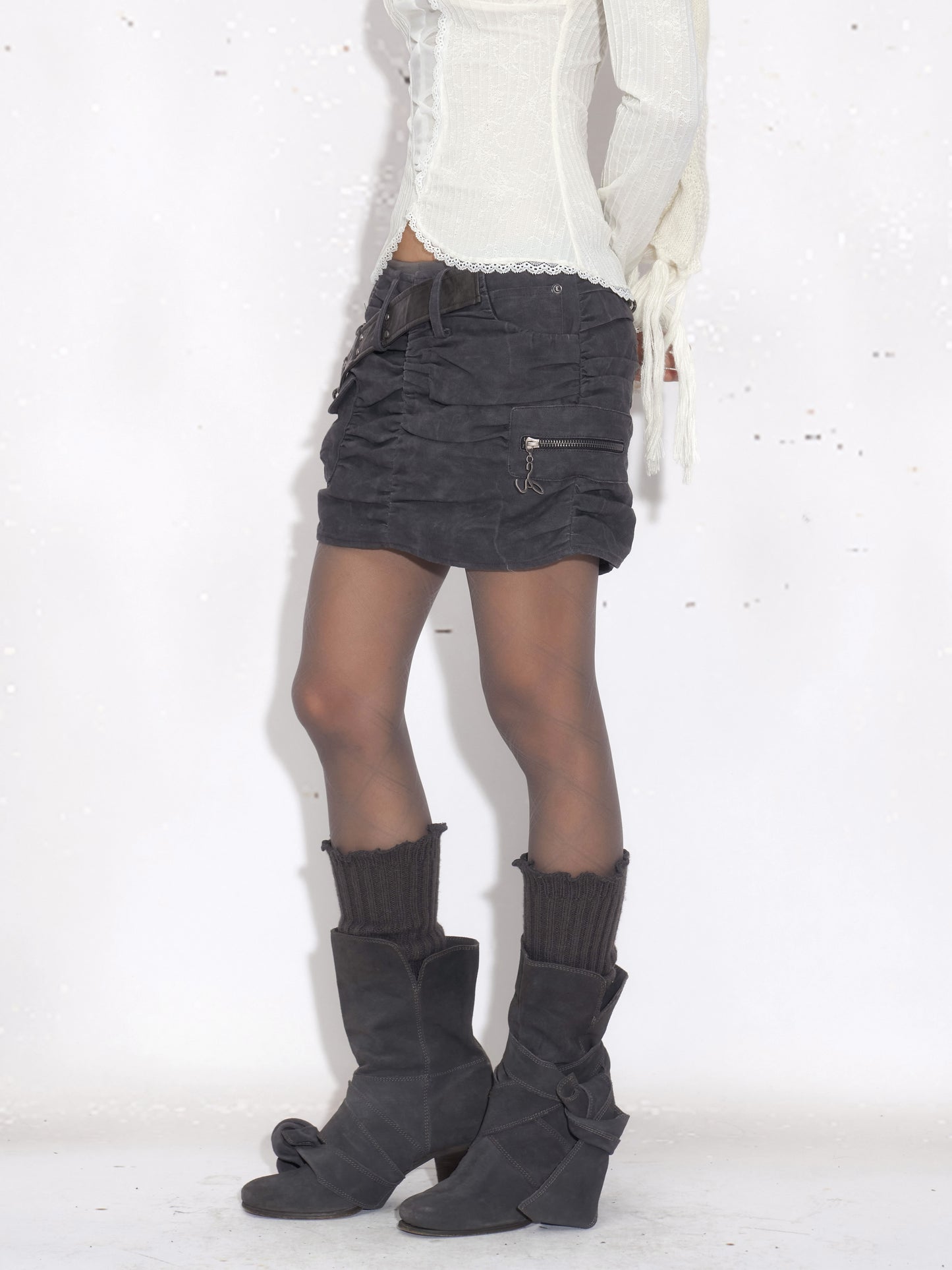 Ruched Skirt with Waist Belt Chain