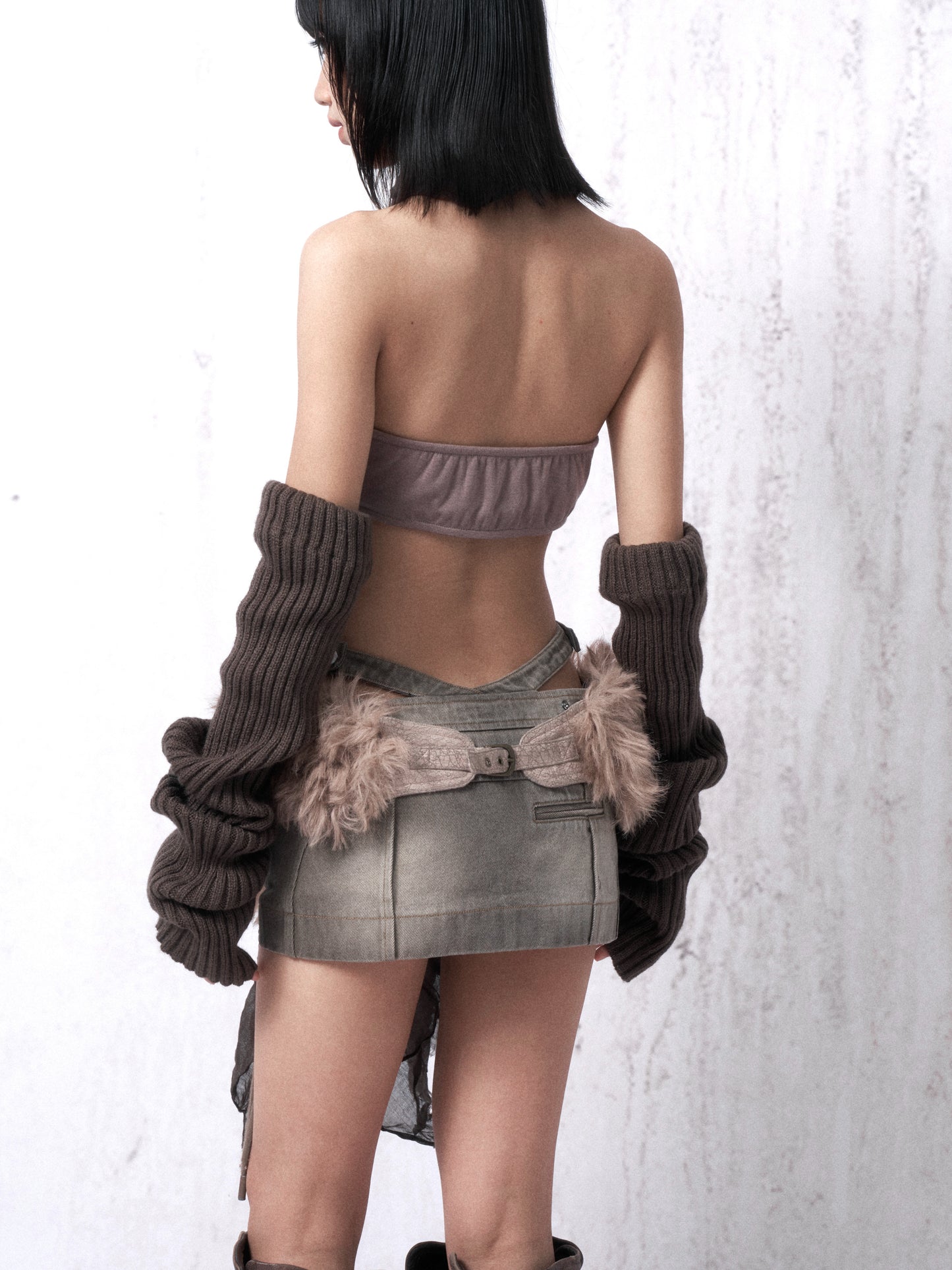 Printed Corset Top and Long-Sleeve Overshirt with Ruffle Collar Two-Piece Set