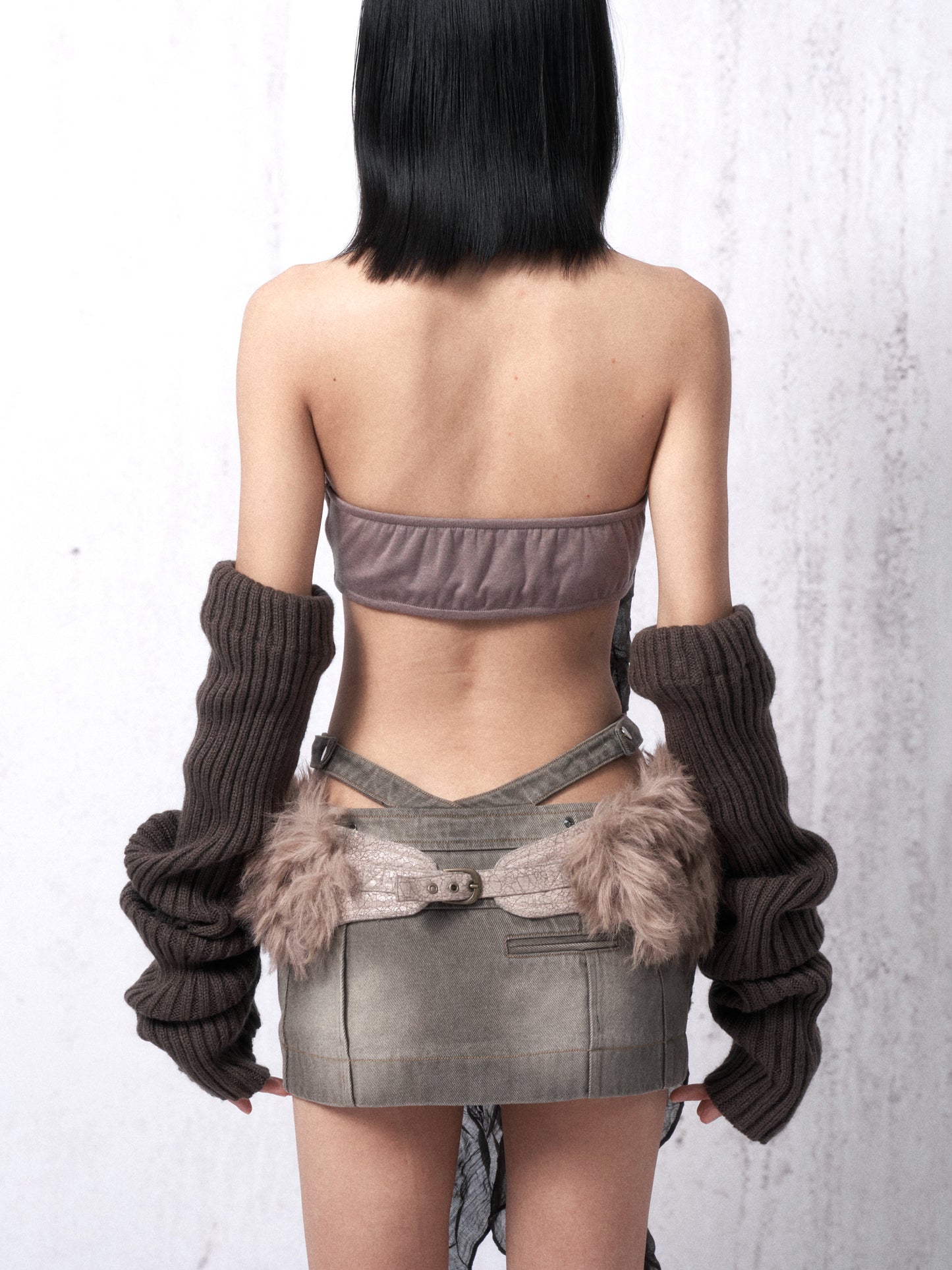 Printed Corset Top and Long-Sleeve Overshirt with Ruffle Collar Two-Piece Set