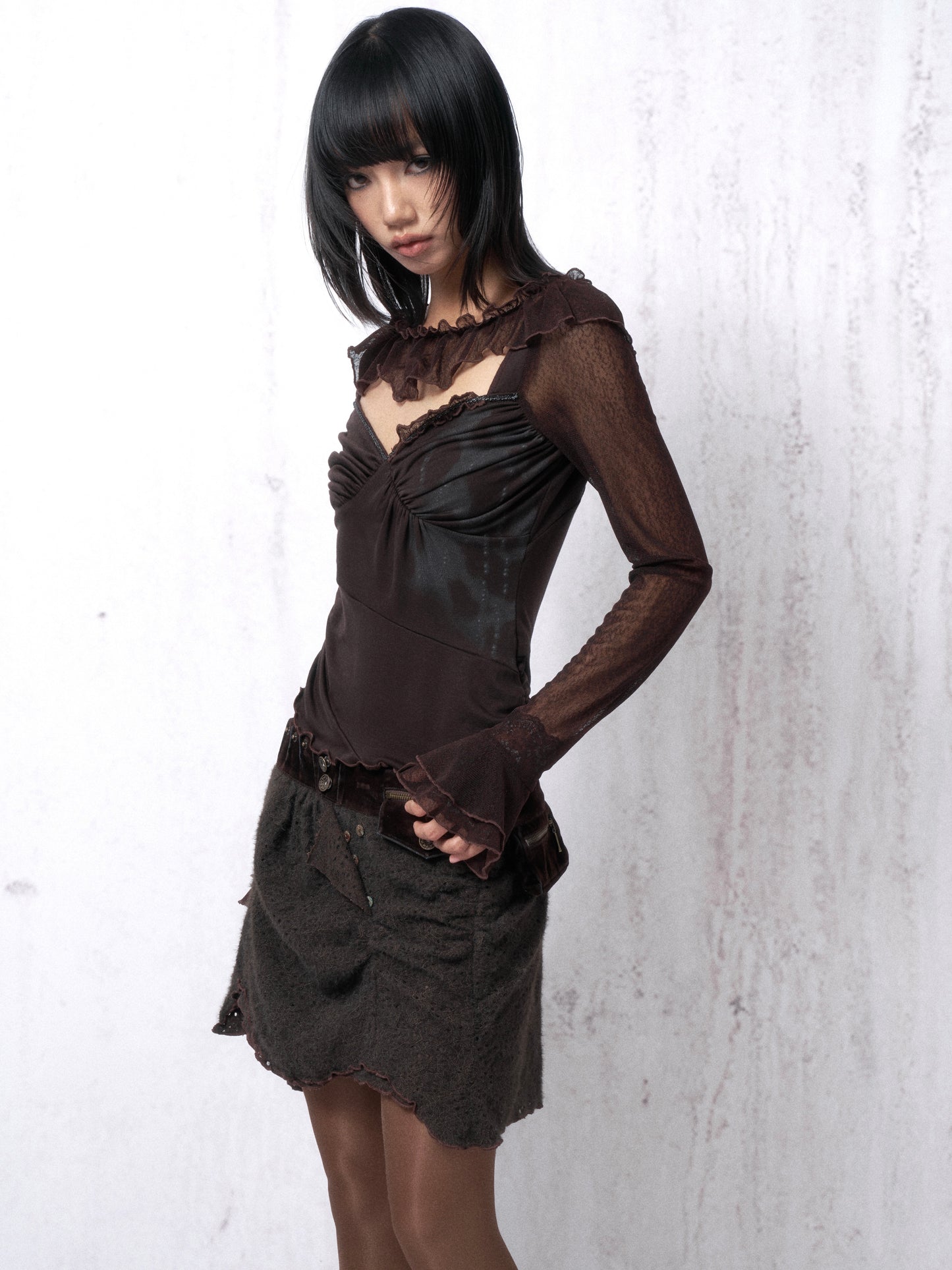 Velvet Lace Knit Paneled Short Skirt