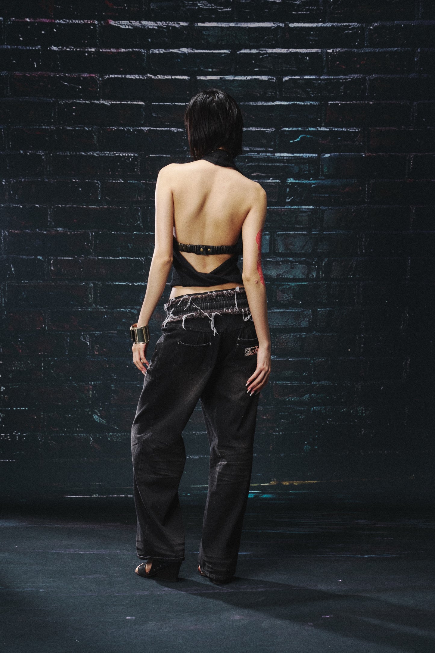 Dark Academia Lace & Mesh Two-Piece Set with Sculpting Halter Top