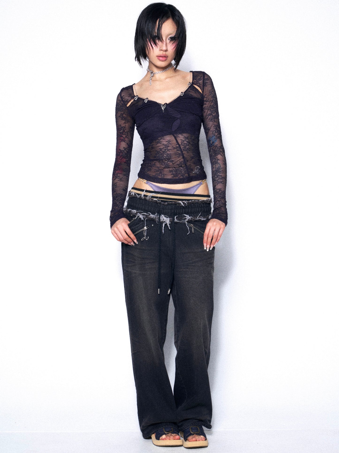 Soft Seduction Lace Cutout Top in Deep Plum with Stretch
