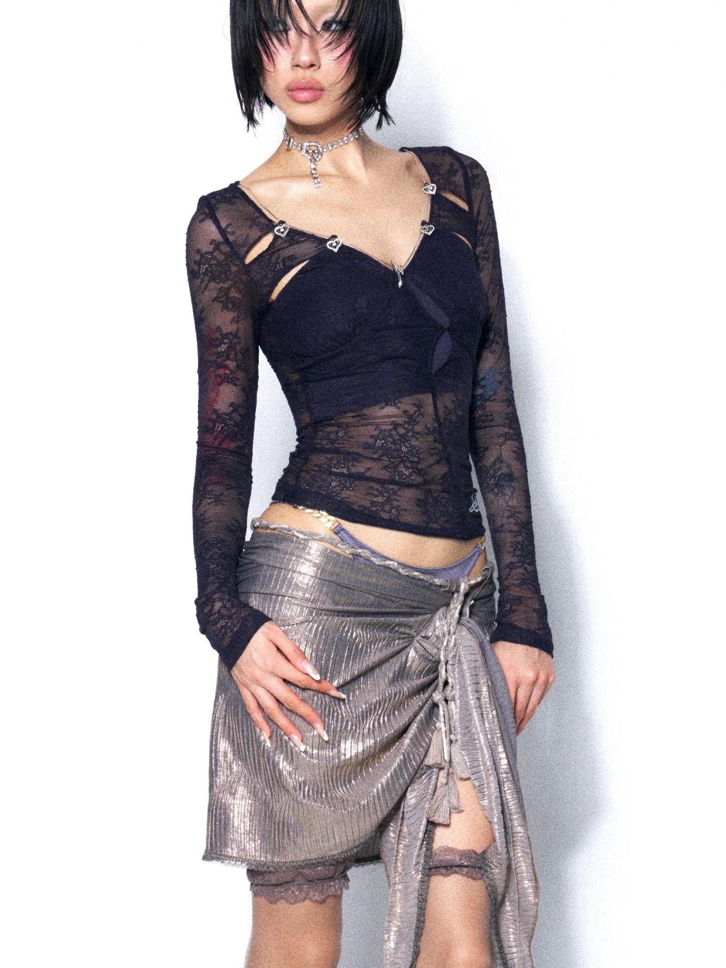 Soft Seduction Lace Cutout Top in Deep Plum with Stretch