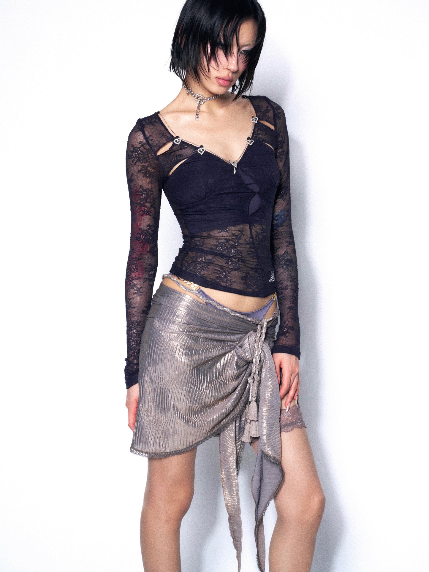 Metallic Foil Pleated Skirt: Liquid Gold Drape Skirt