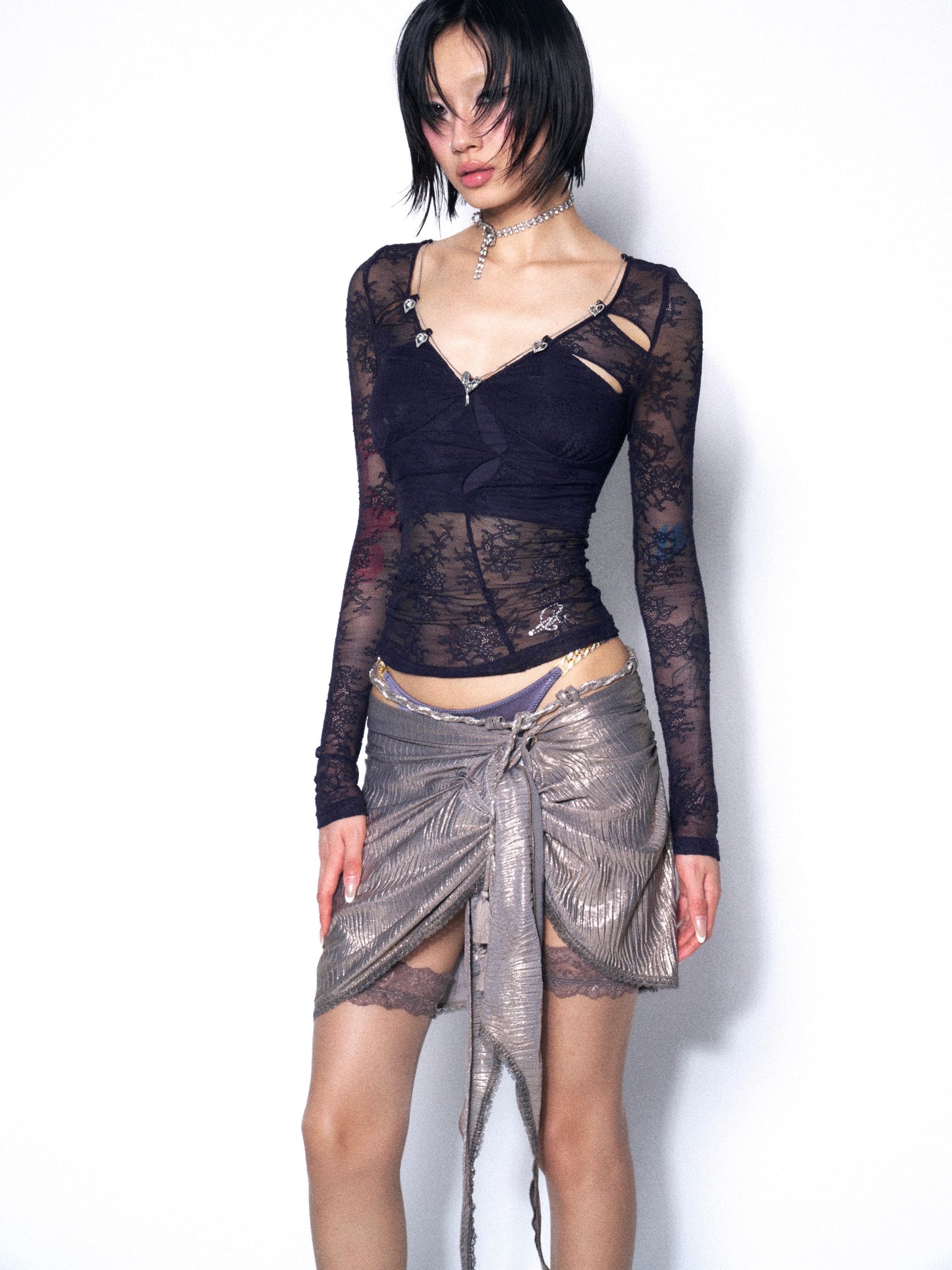 Soft Seduction Lace Cutout Top in Deep Plum with Stretch
