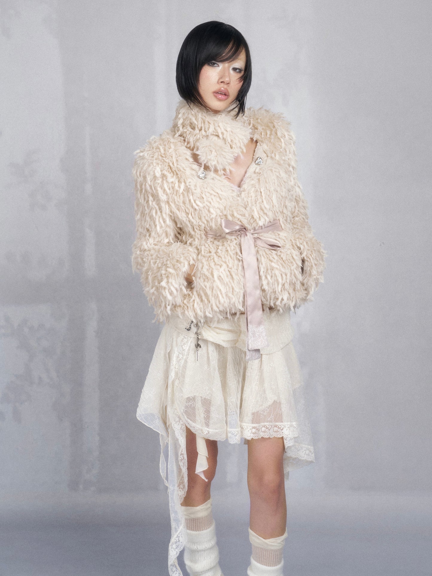 Sheer Draped Layered Lace Skirt