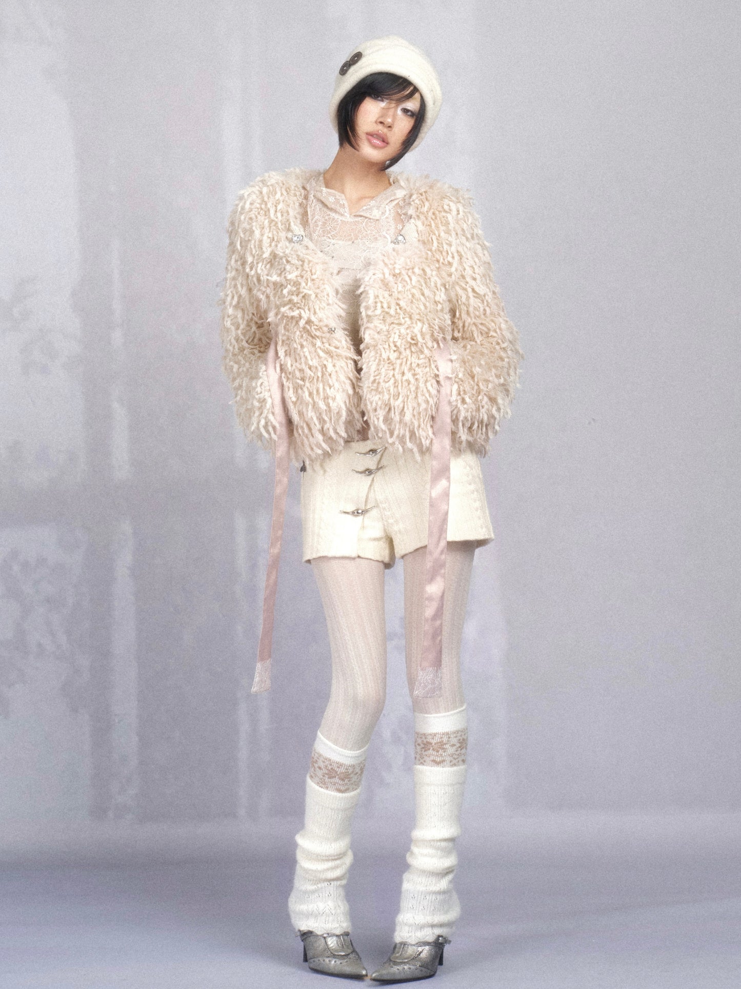 Lace and Jersey Paneled Hooded Long Sleeve Bodysuit