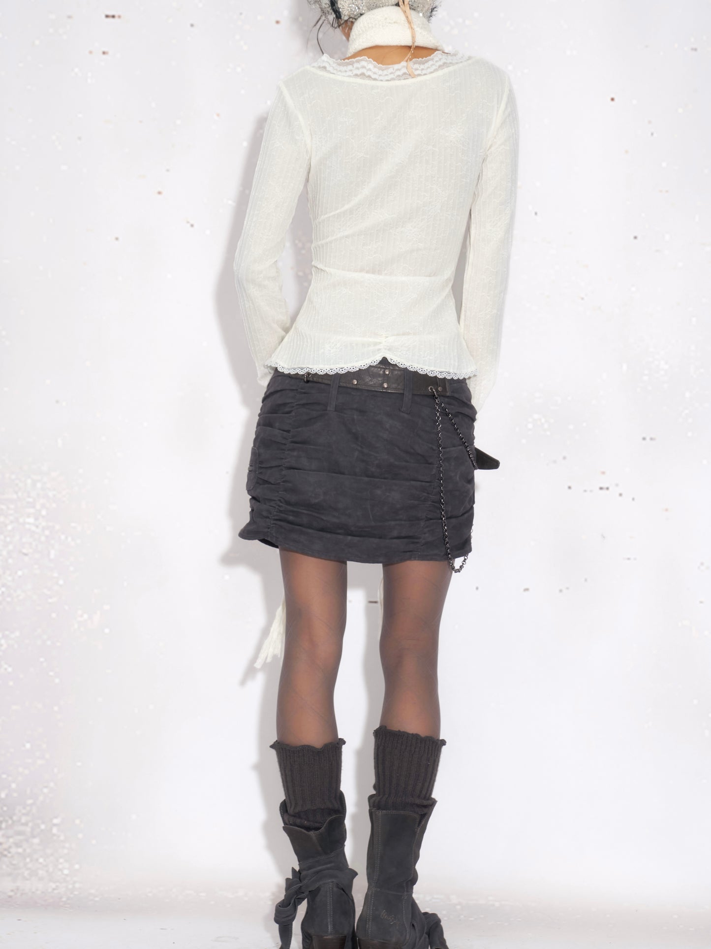 Ruched Skirt with Waist Belt Chain