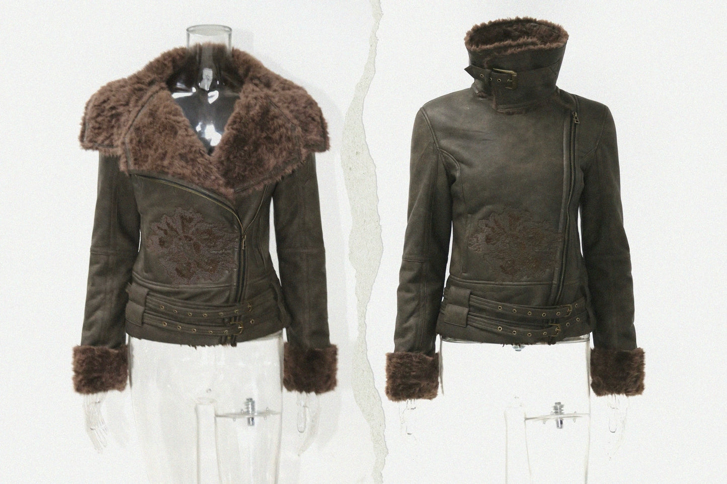 Embroidered warm coat made of fur-lined fabric