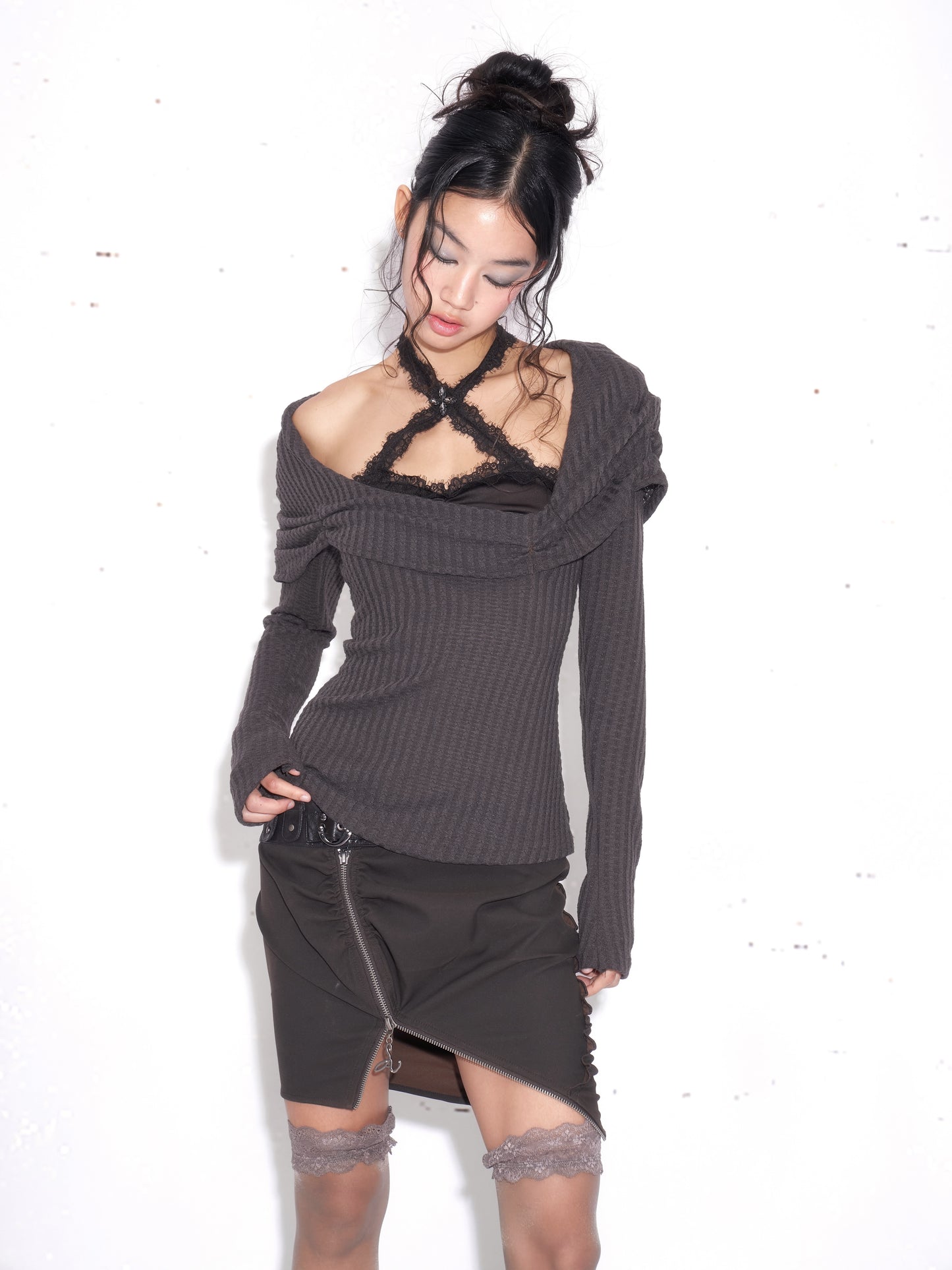 Knit Cardigan and Lace Cross-Halter Bralette Set