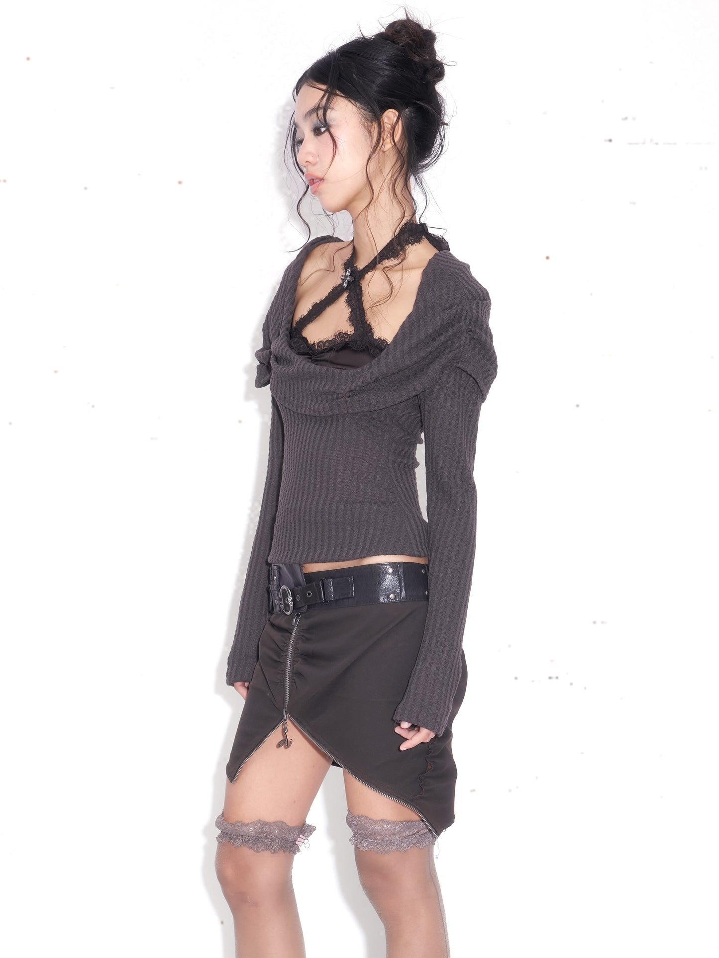 Knit Cardigan and Lace Cross-Halter Bralette Set