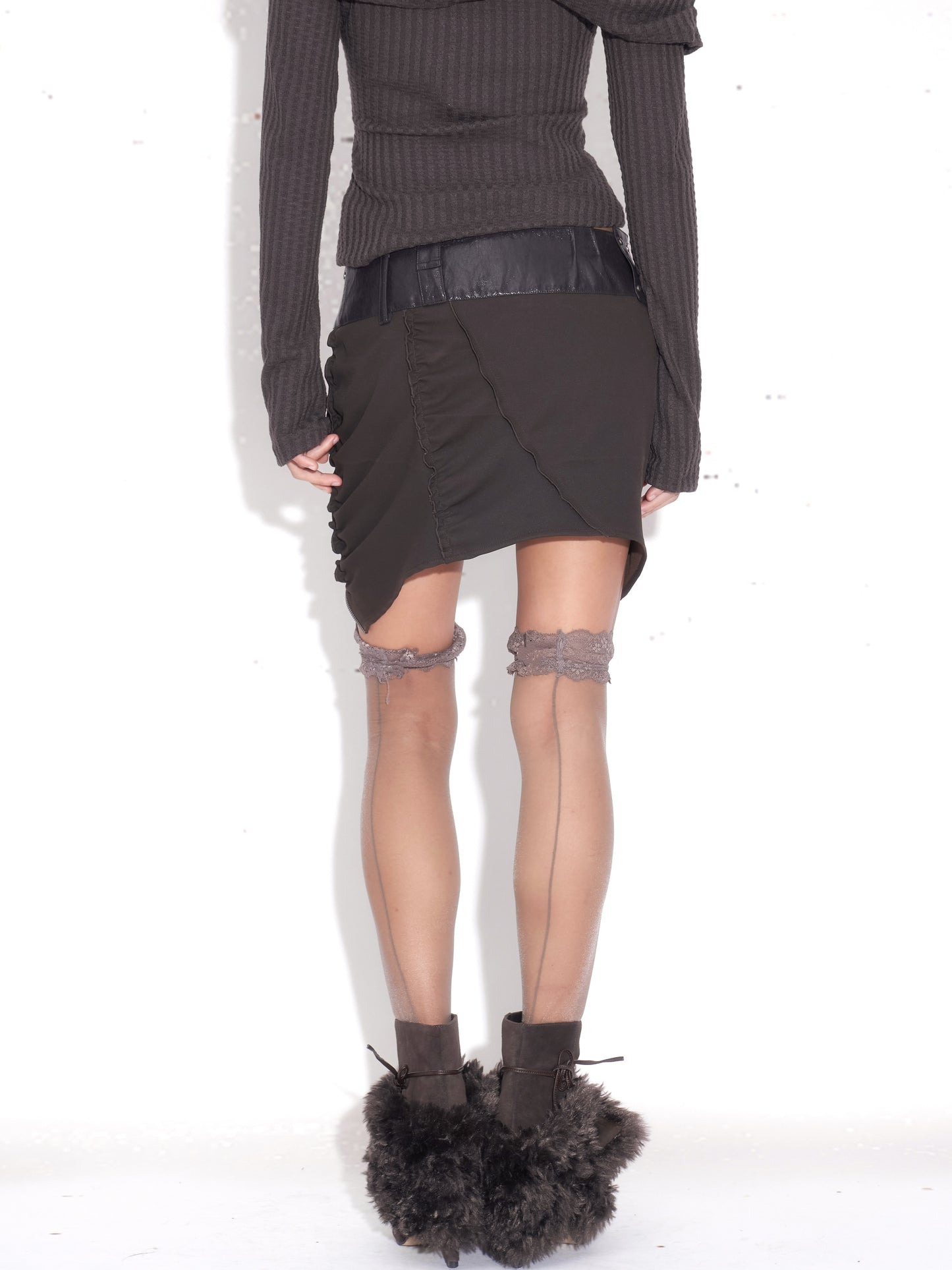 Leather Paneled Zip-Slit Mini Skirt