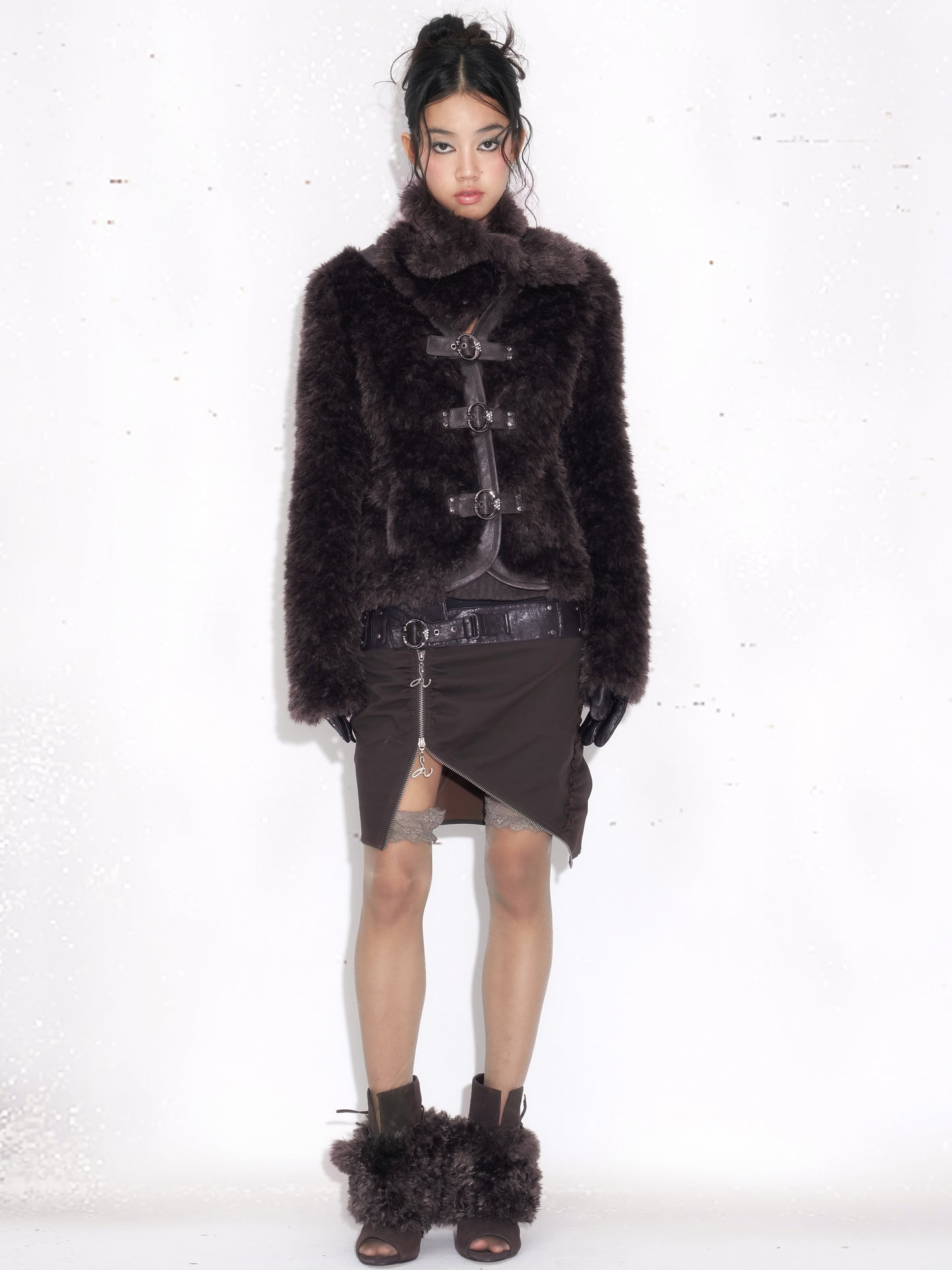 Faux Fur Paneled Jacket with Fur Colla