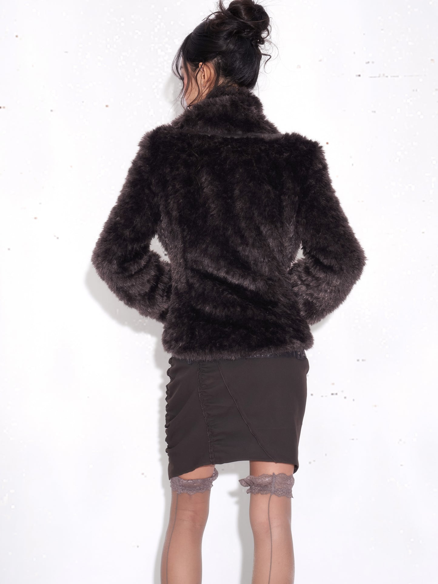 Faux Fur Paneled Jacket with Fur Colla