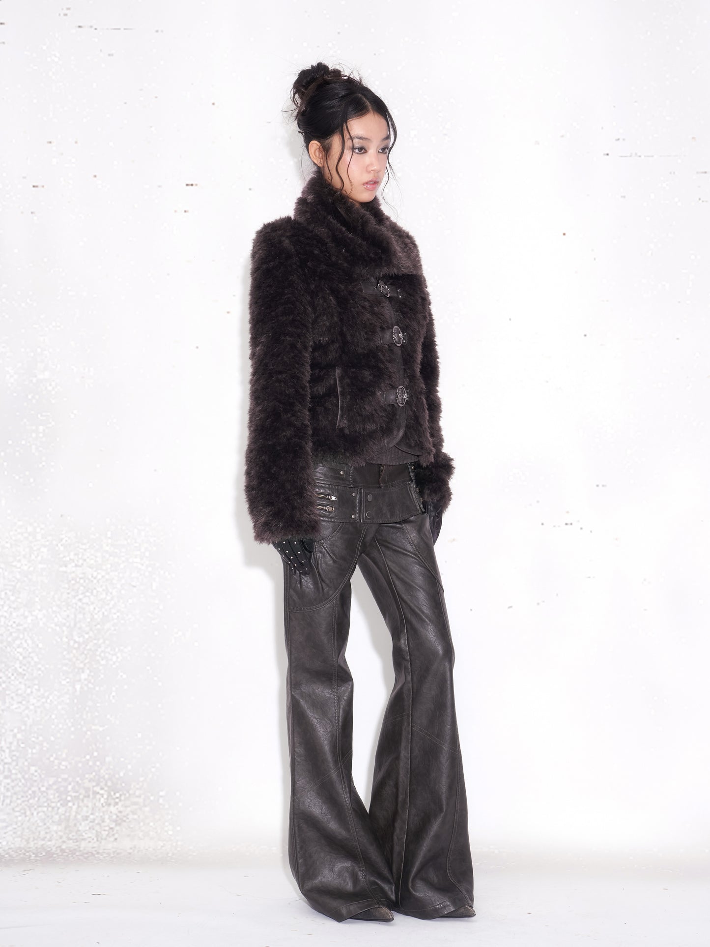 Faux Fur Paneled Jacket with Fur Colla