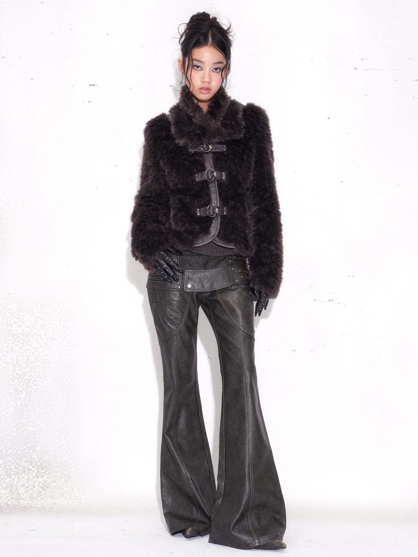 Faux Fur Paneled Jacket with Fur Colla