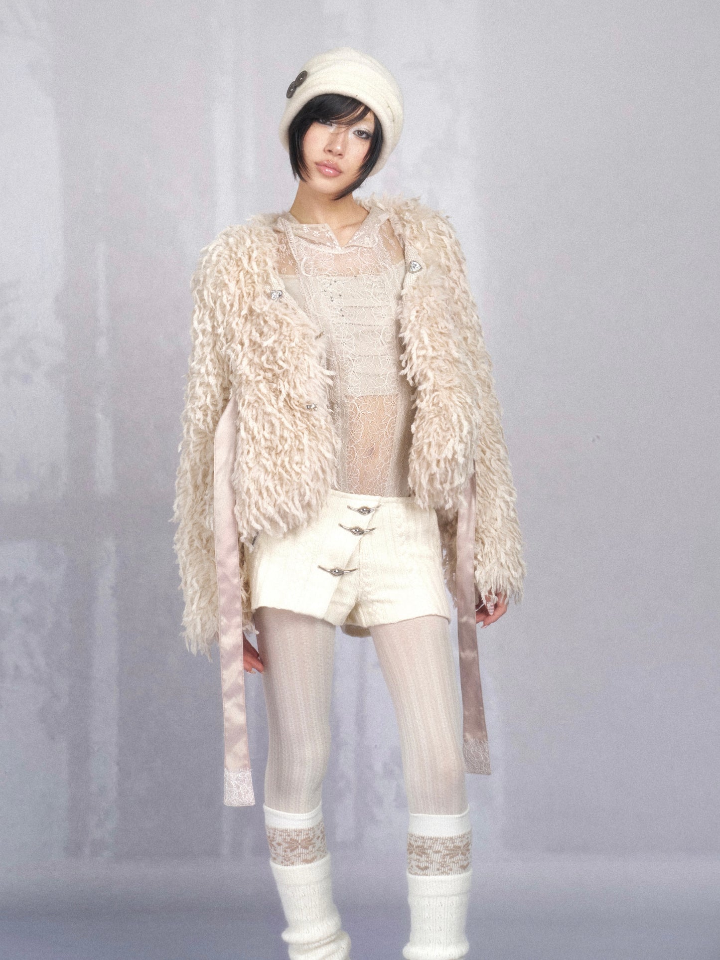 Lace and Jersey Paneled Hooded Long Sleeve Bodysuit