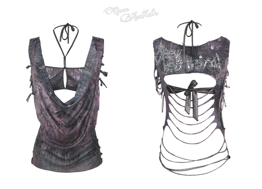 Halter Bralette & Printed Draped Cowl Neck vest 2-Piece Set