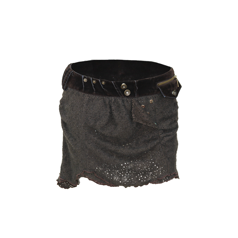 Velvet Lace Knit Paneled Short Skirt