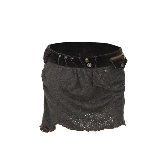 Velvet Lace Knit Paneled Short Skirt