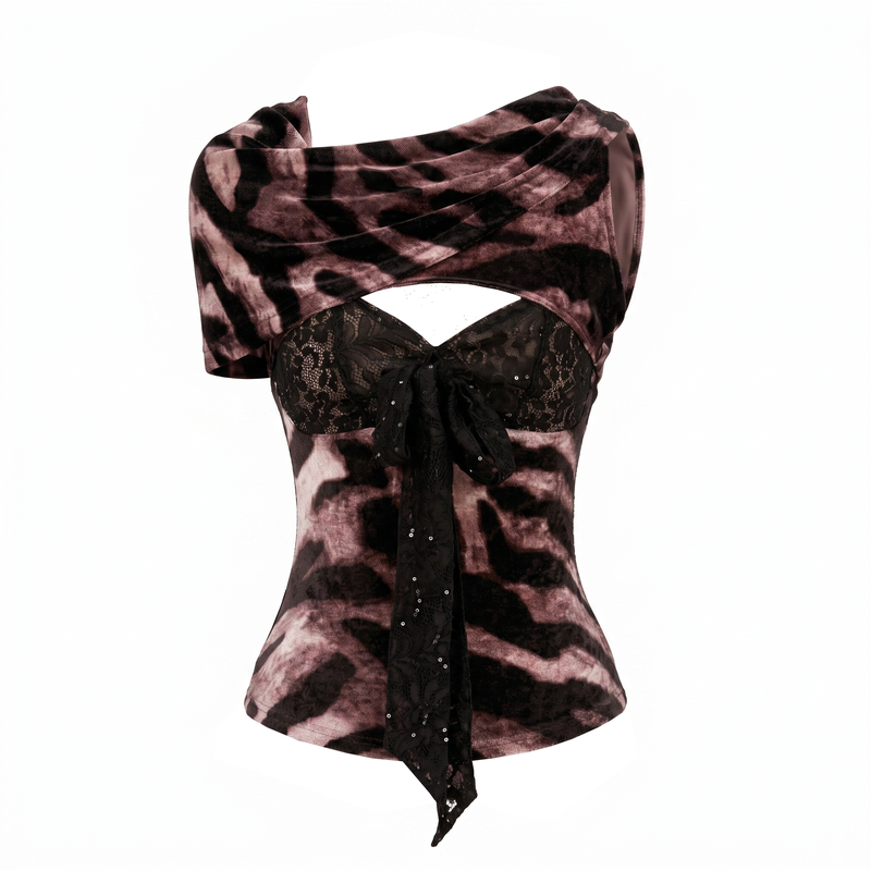 Print Top with Lace Insets