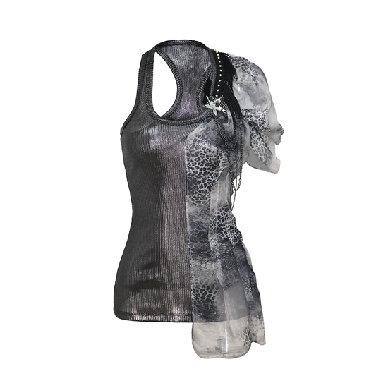 Metallic Silver & Printed Paneled Top