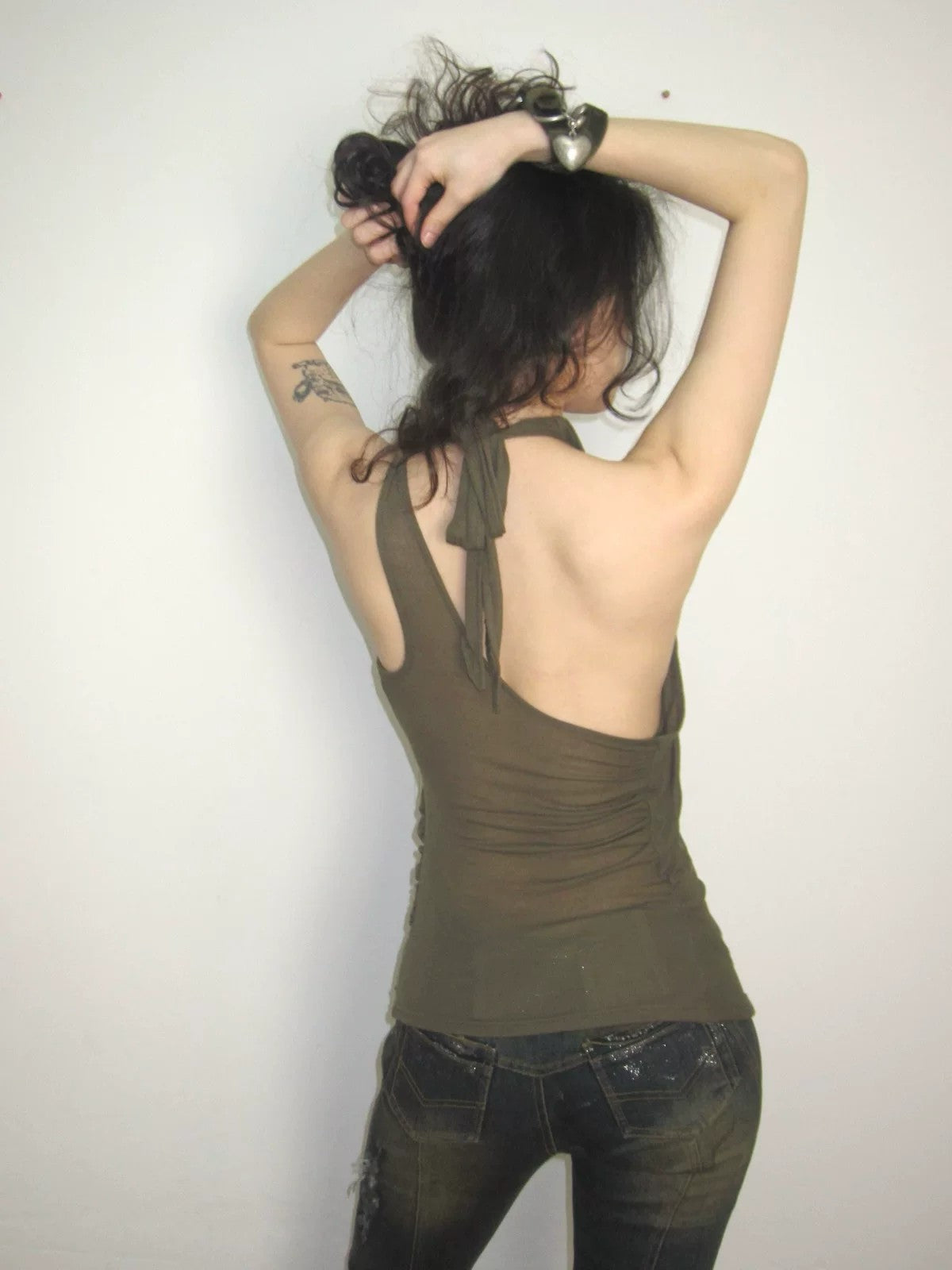Stretch Knit Halter Top with Draped Cowl Neck