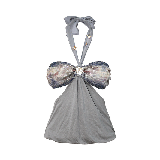 Printed & Sequined Tube Halter Top