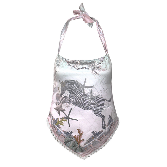 Printed & Crystal-Embellished Halter Neck Camisole