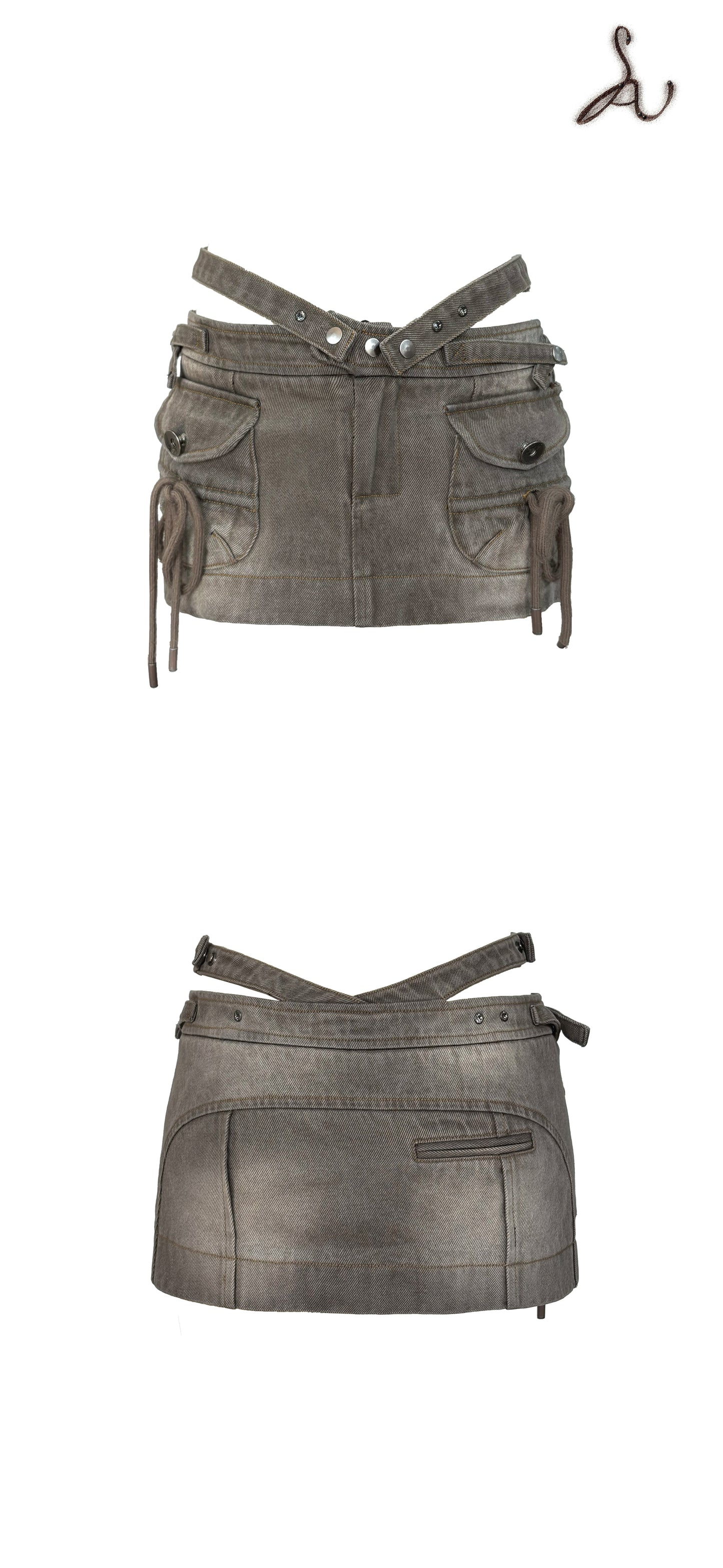 V-Belt Crystal-Embellished Denim Skort